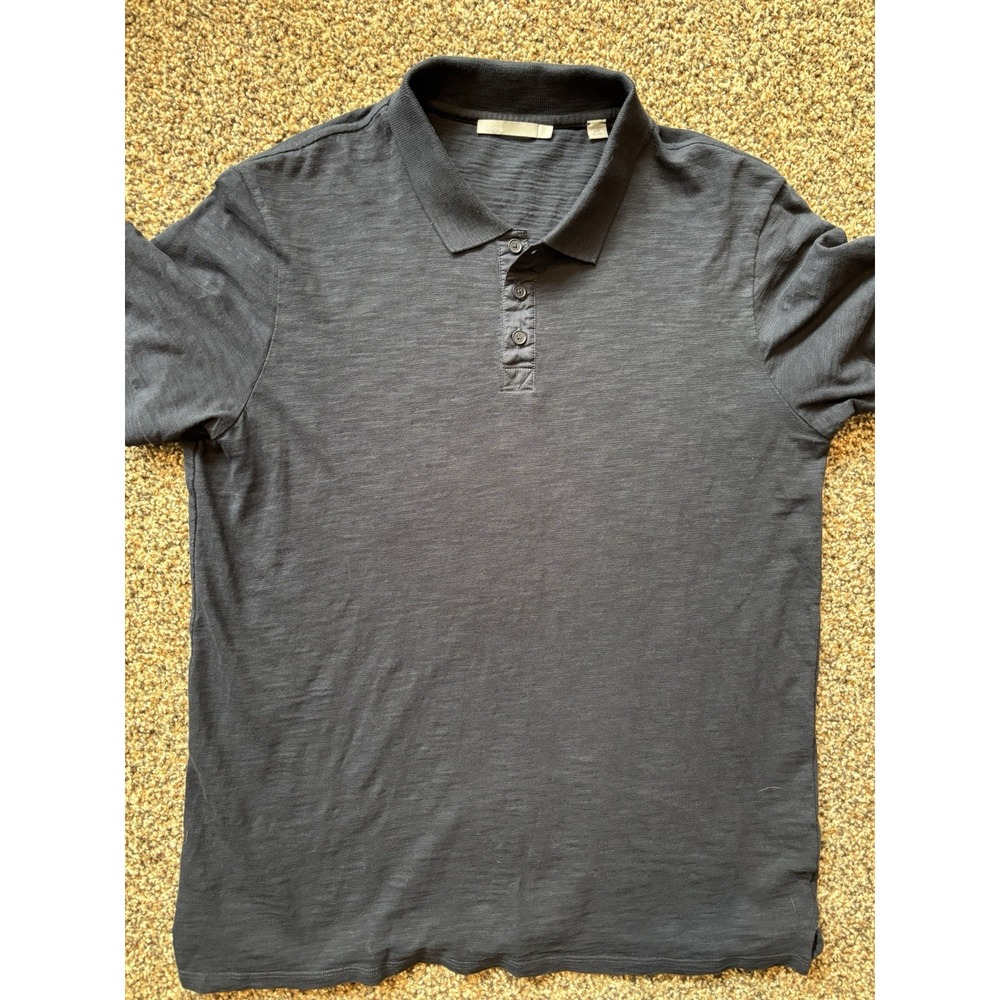VINCE BRAND BLACK 100% COTTON SHORTSLEEVE PULLOVER POLO SHIRT TOP MEN'S LARGE G4